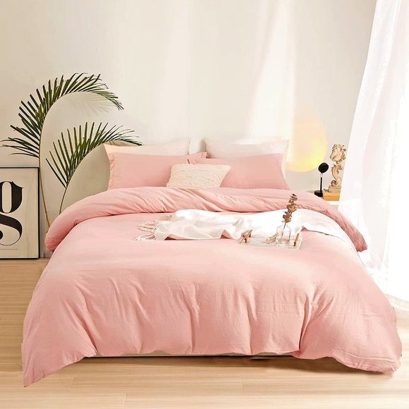 Pink Comforter Sets King Blush Pink Bedding Comforters Cotton Solid Dusty Rose - Picture 1 of 12